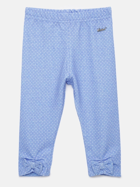 

Actuel Girls Blue & White Polka Dots Printed Regular Fit Capris