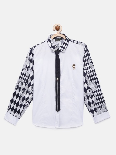 

Actuel Boys White & Navy Blue Regular Fit Solid Casual Shirt