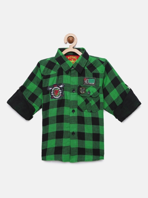 

Actuel Boys Green & Black Regular Fit Checked Casual Shirt