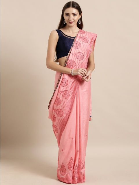 

The Chennai Silks Pink & Black Silk Blend Embroidered Saree