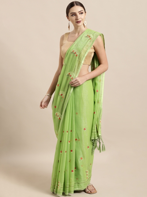 

The Chennai Silks Classicate Green & Red Poly Georgette Embroidered Saree