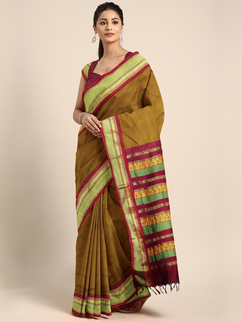 

The Chennai Silks Mustard Brown Solid Saree