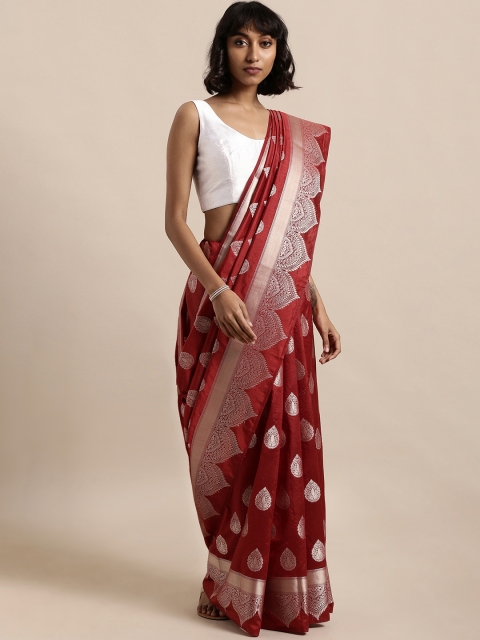 

The Chennai Silks Classicate Maroon & Silver-Toned Poly Silk Woven Design Saree