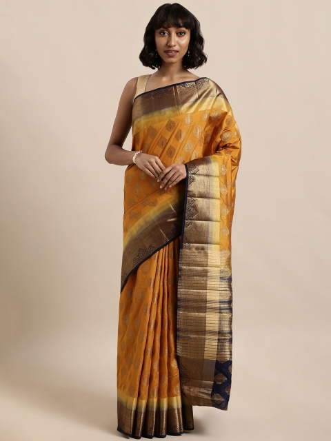 

The Chennai Silks Classicate Mustard Yellow & Black Jute Cotton Woven Design Saree