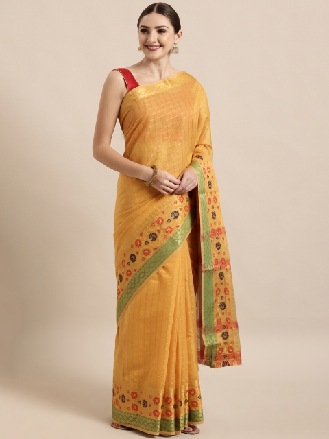 

The Chennai Silks Classicate Yellow & Red Poly Silk Checked Saree