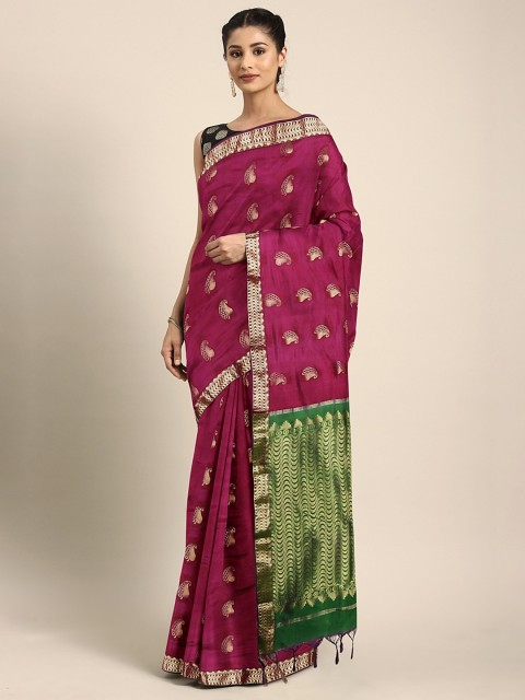 

The Chennai Silks Magenta Pink & Golden Pure Silk Woven Design Arani Saree