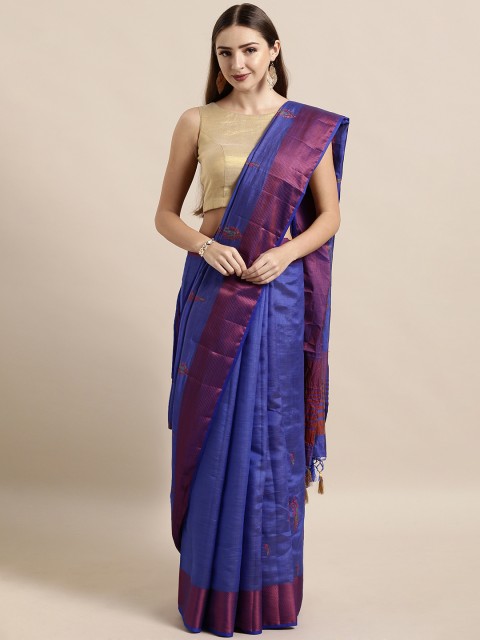

The Chennai Silks Classicate Navy Blue & Burgundy Jute Cotton Embroidered Saree