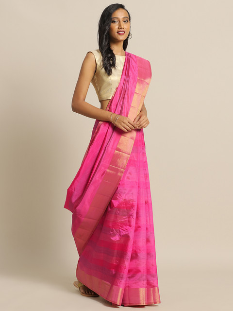 

The Chennai Silks Pink Striped Jute Cotton Saree