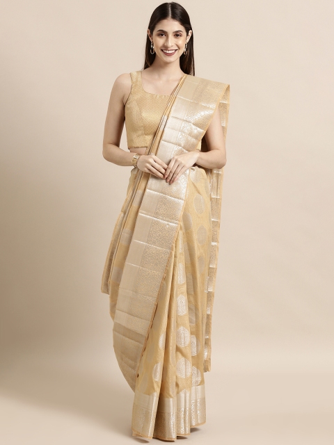 

The Chennai Silks Classicate Beige & Silver-Toned Jute Cotton Woven Design Saree