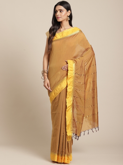 

The Chennai Silks Mustard Brown Striped Saree