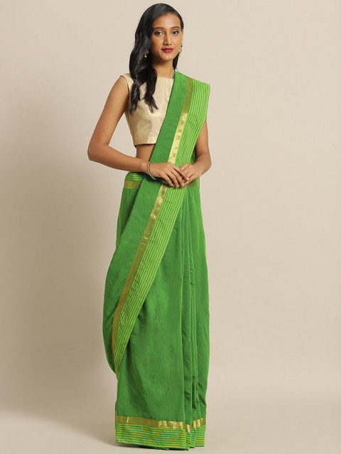 

The Chennai Silks Classicate Green Solid Saree with Striped Pallu