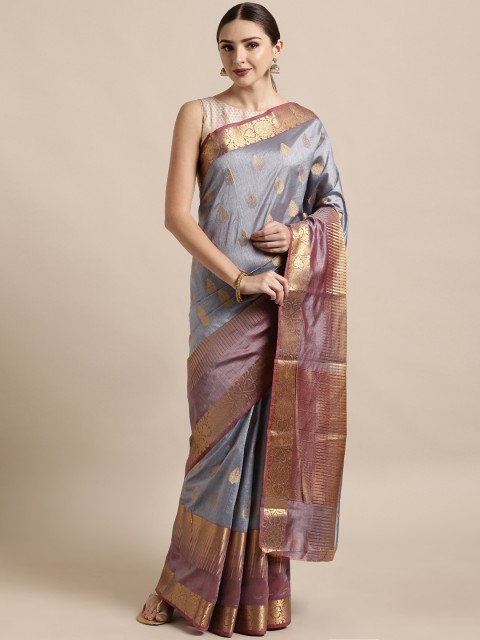 

The Chennai Silks Classicate Grey & Gold-Toned Silk Blend Woven Design Saree