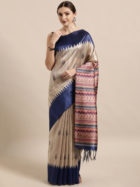 

The Chennai Silks Classicate Beige & Blue Silk Blend Printed Saree