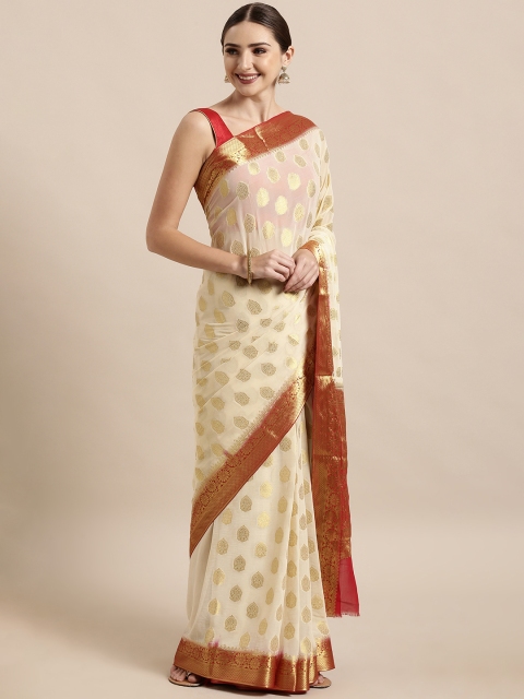 

The Chennai Silks Classicate Off-White & Golden Poly Crepe Woven Design Saree