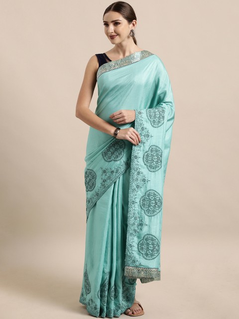 

The Chennai Silks Classicate Blue Embroidered Silk Blend Saree