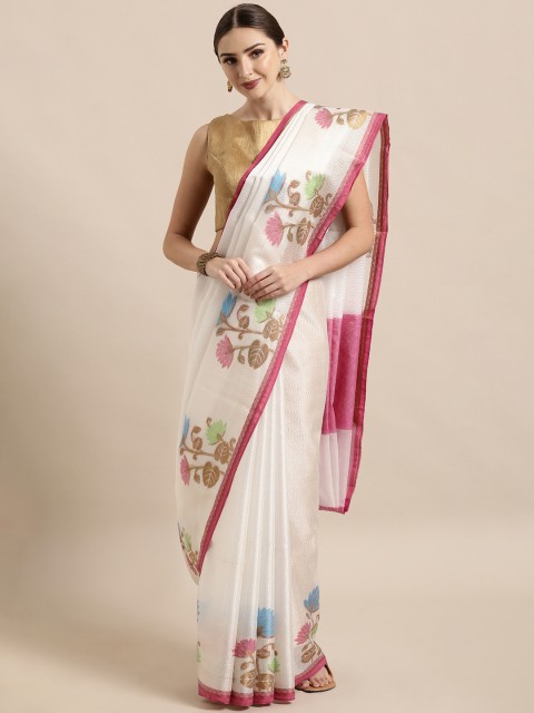

The Chennai Silks Classicate White & Pink Organza Woven Design Saree