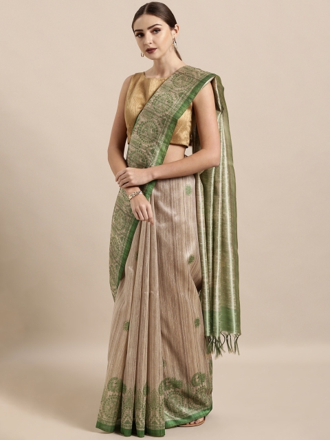 

The Chennai Silks Classicate Beige & Green Silk Blend Printed Saree