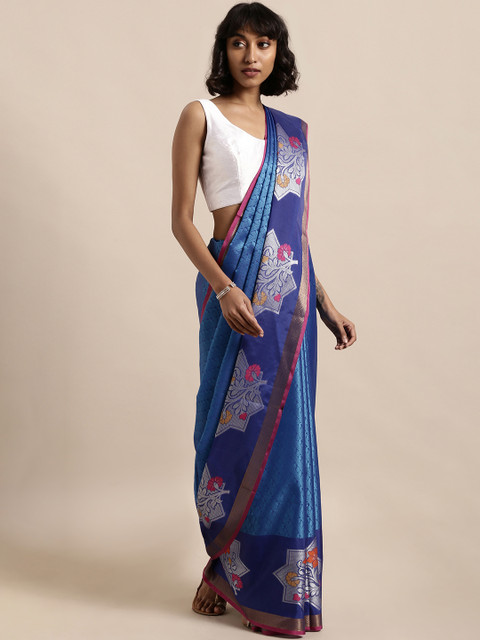 

The Chennai Silks Classicate Blue & Silver-Toned Organza Woven Design Saree