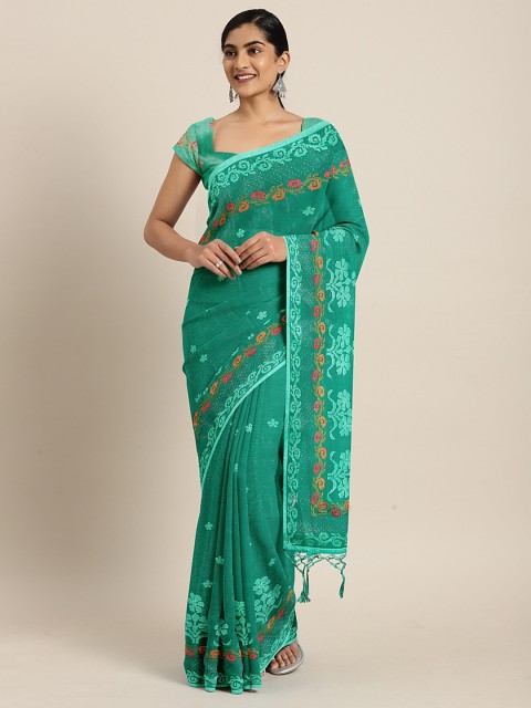 

The Chennai Silks Green Embroidered Poly Georgette Saree