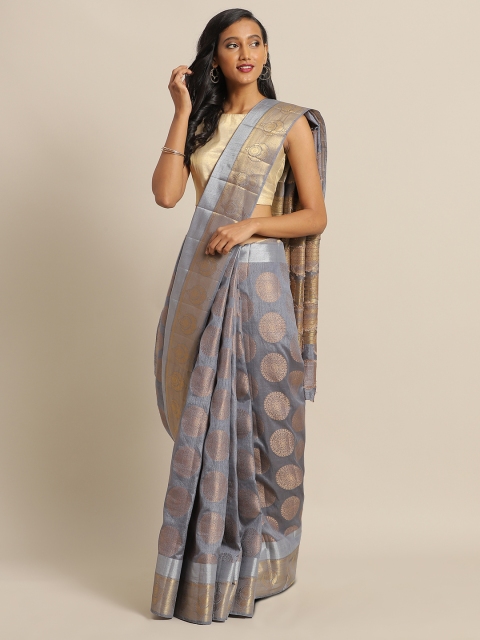 

The Chennai Silks Grey & Brown Jute Cotton Woven Design Saree