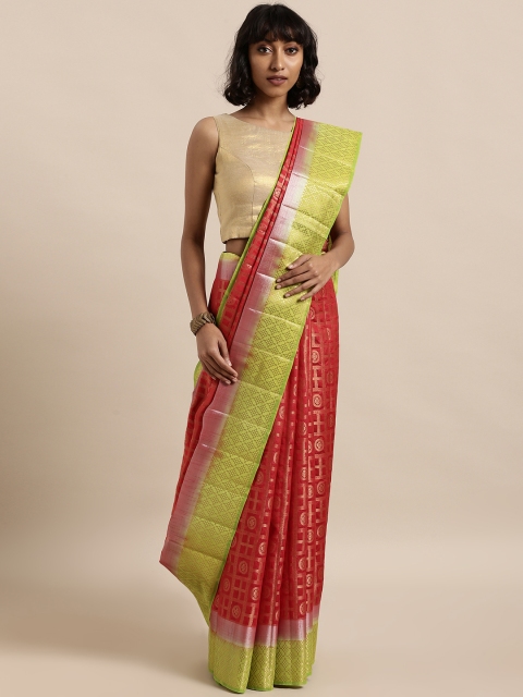 

The Chennai Silks Red & Lime Green Jute Cotton Woven Design Saree