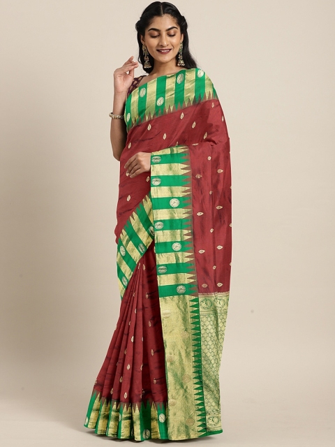

The Chennai Silks Maroon & Green Pure Silk Woven Design Kanjeevaram Saree