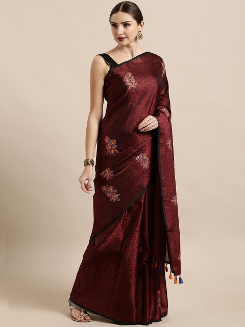 

The Chennai Silks Classicate Maroon Printed Organza Saree With Embroidery