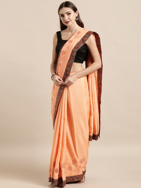 

The Chennai Silks Classicate Peach-Coloured Solid Silk Blend Saree With Embroidery