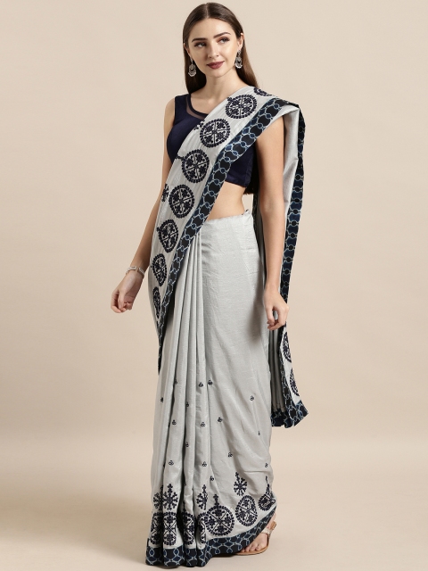 

The Chennai Silks Grey Embroidered Silk Blend Saree
