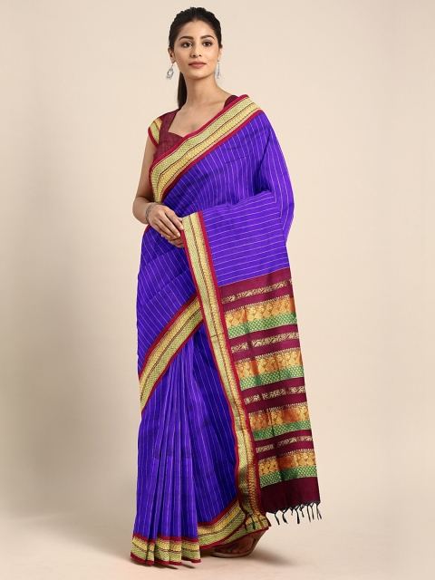 

The Chennai Silks Classicate Blue & Yellow Striped Kalyani Saree