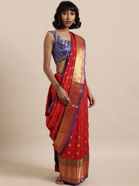 

The Chennai Silks Classicate Red & Golden Silk Blend Woven Design Saree