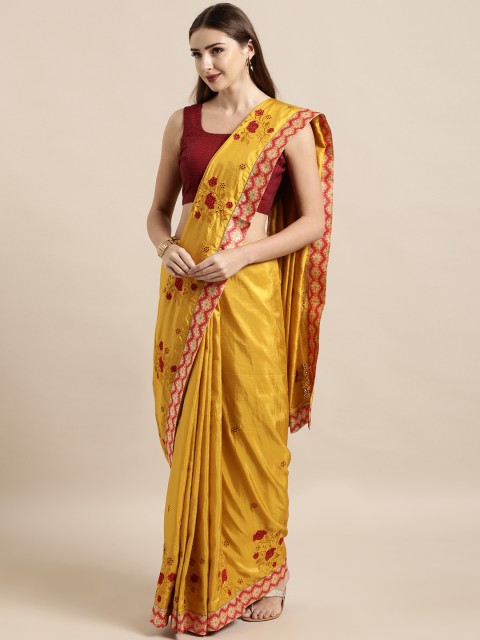 

The Chennai Silks Classicate Mustard Yellow Embroidered Silk Blend Saree with Mirror Work