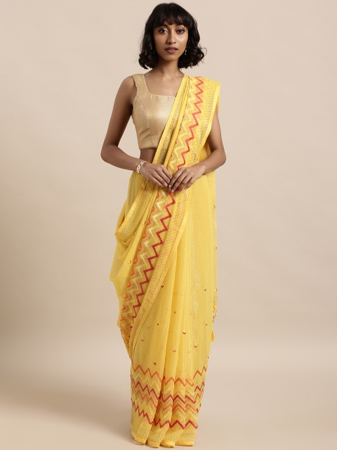 

The Chennai Silks Yellow Embroidered Poly Georgette Saree