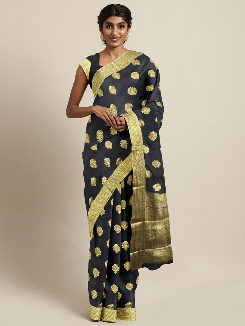 

The Chennai Silks Black & Gold-Toned Poly Crepe Woven Design Saree