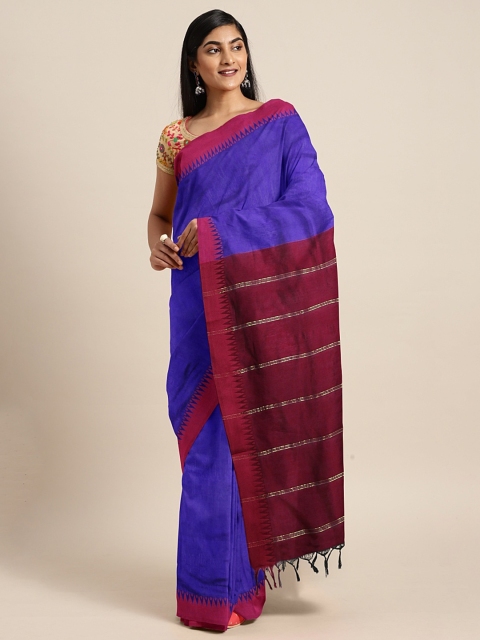

The Chennai Silks Classicate Blue & Maroon Polycotton Solid Saree