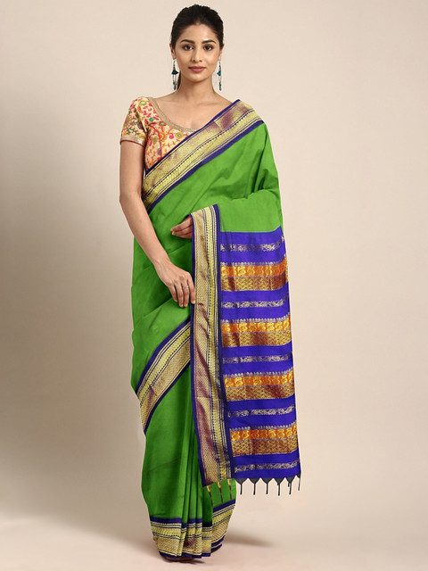 

The Chennai Silks Classicate Green Solid Kalyani Saree