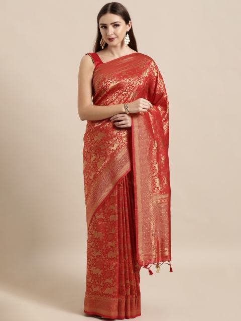 

The Chennai Silks Classicate Red & Gold-Toned Silk Blend Woven Design Patola Saree