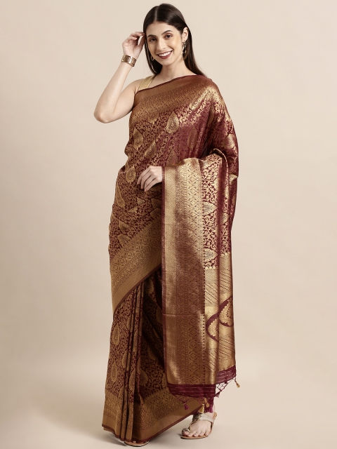 

The Chennai Silks Classicate Maroon & Gold-Toned Silk Blend Woven Design Patola Saree