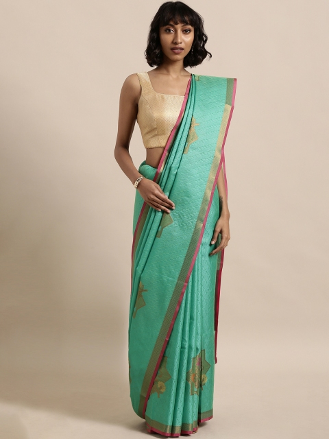 

The Chennai Silks Classicate Sea Green & Gold-Toned Organza Woven Design Saree