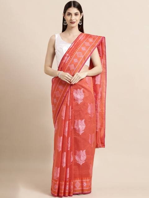

The Chennai Silks Classicate Coral Orange & Pink Supernet Woven Design Kota Saree