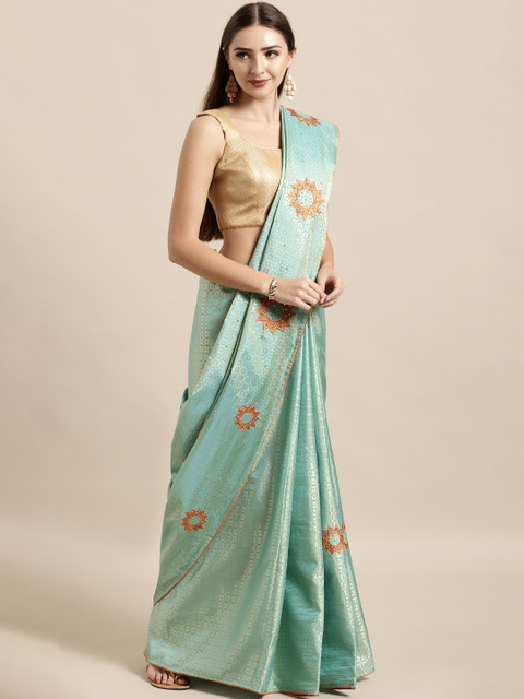 

The Chennai Silks Sea Green Woven Design Silk Blend Saree
