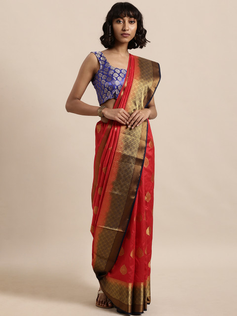 

The Chennai Silks Red & Navy Blue Silk Blend Woven Design Saree