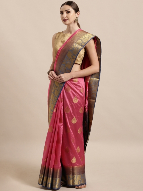 

The Chennai Silks Pink & Navy Blue Silk Blend Woven Design Saree