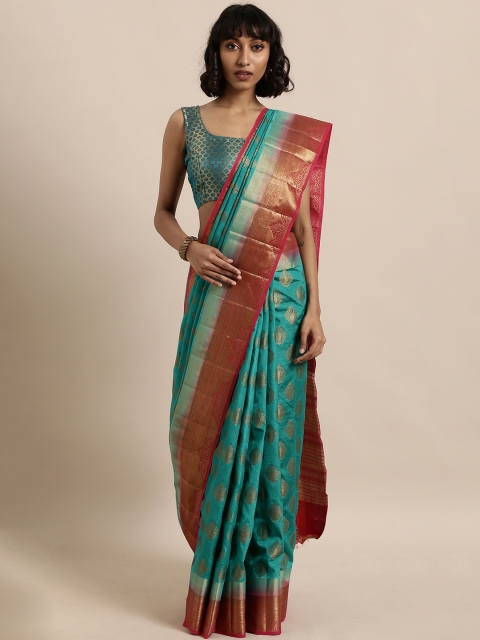 

The Chennai Silks Green & Red Jute Cotton Woven Design Saree