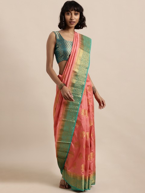 

The Chennai Silks Classicate Coral Pink & Sea Green Silk Blend Woven Design Saree