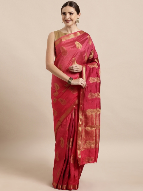 

The Chennai Silks Classicate Magenta Pink & Gold-Toned Silk Blend Woven Design Saree