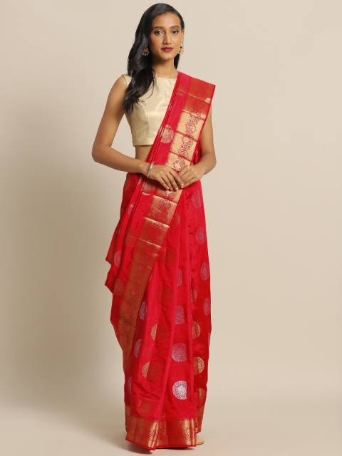 

The Chennai Silks Red & Golden Jute Cotton Woven Design Saree