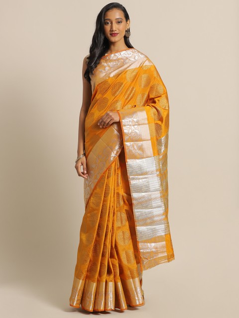 

The Chennai Silks Mustard Woven Design Jute Cotton Saree