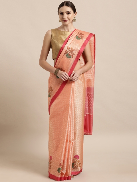 

The Chennai Silks Classicate Coral Orange Woven Design Organza Saree