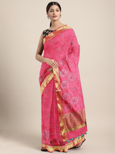 

The Chennai Silks Classicate Pink Embroidered Jute Cotton Saree